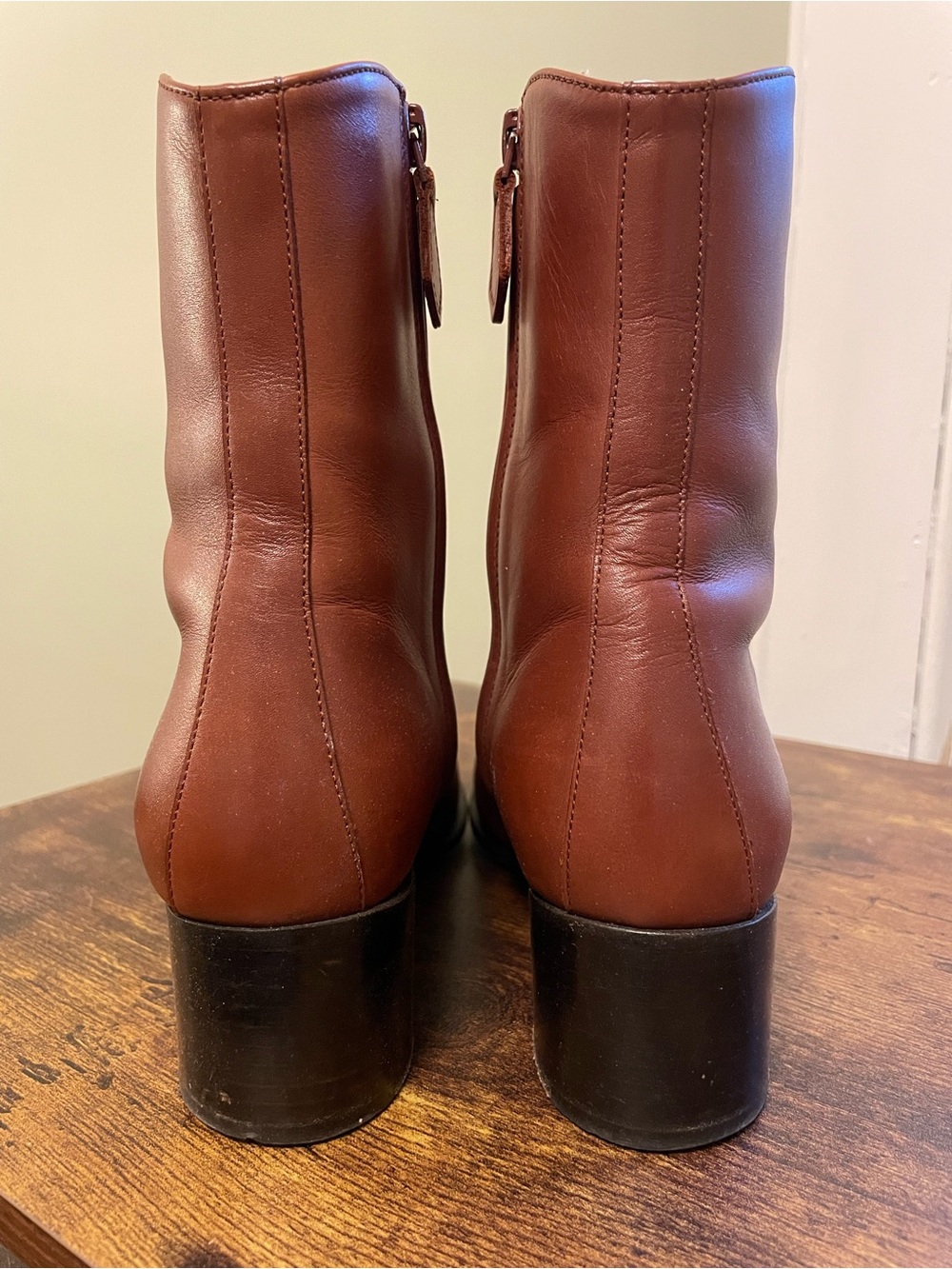 Hermes Brown Leather Ankle Boots with Block Heel - Picture 3 of 7